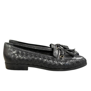 Carriage Court Womens 6.5M Tassel Loafers Woven Leather Slip On Ashton Black